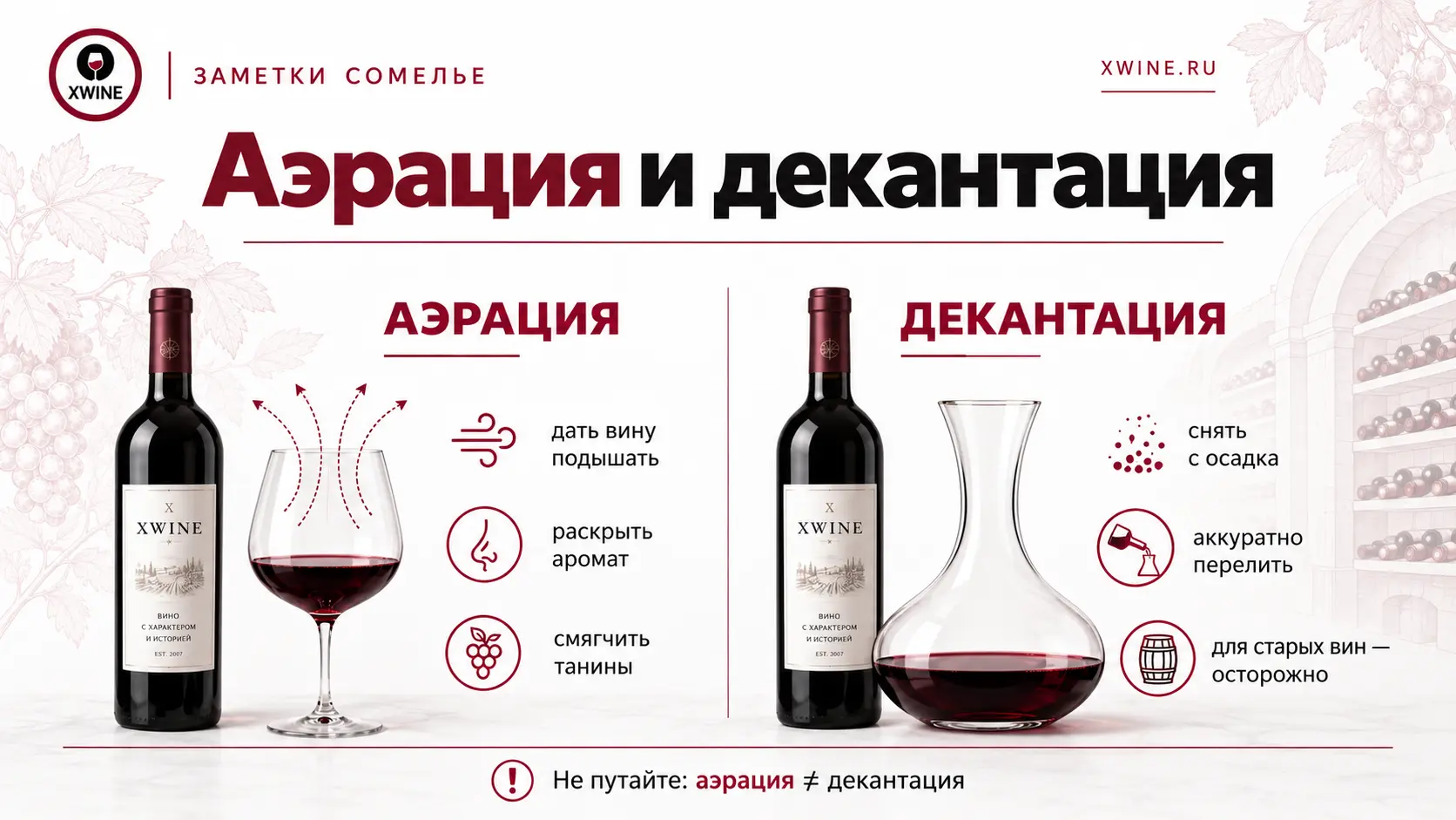 Аэрация и декантация вина: как раскрыть аромат и снять вино с осадка
