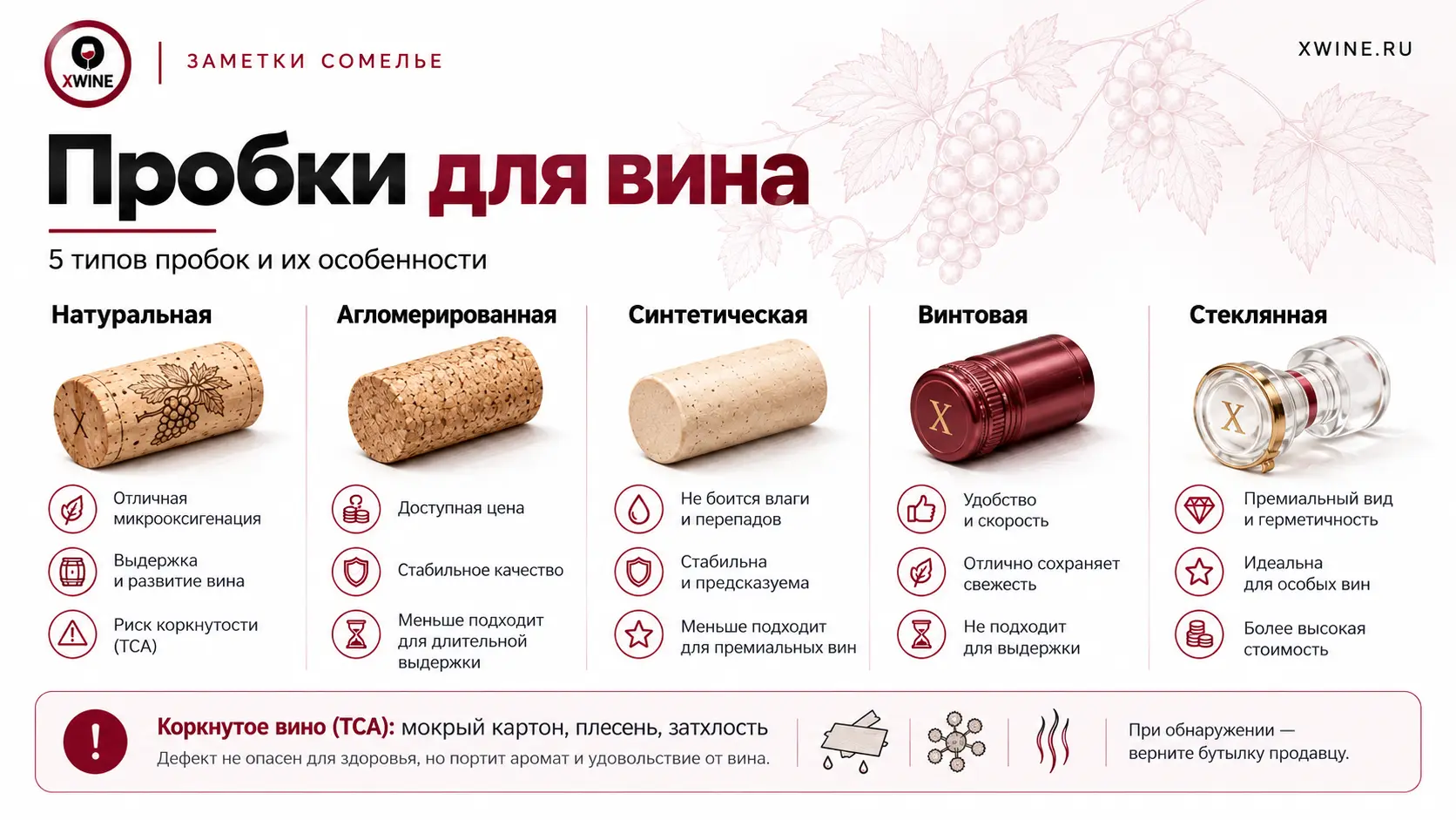 Пробки для вина: натуральная, агломерированная, синтетическая, винтовая и стеклянная