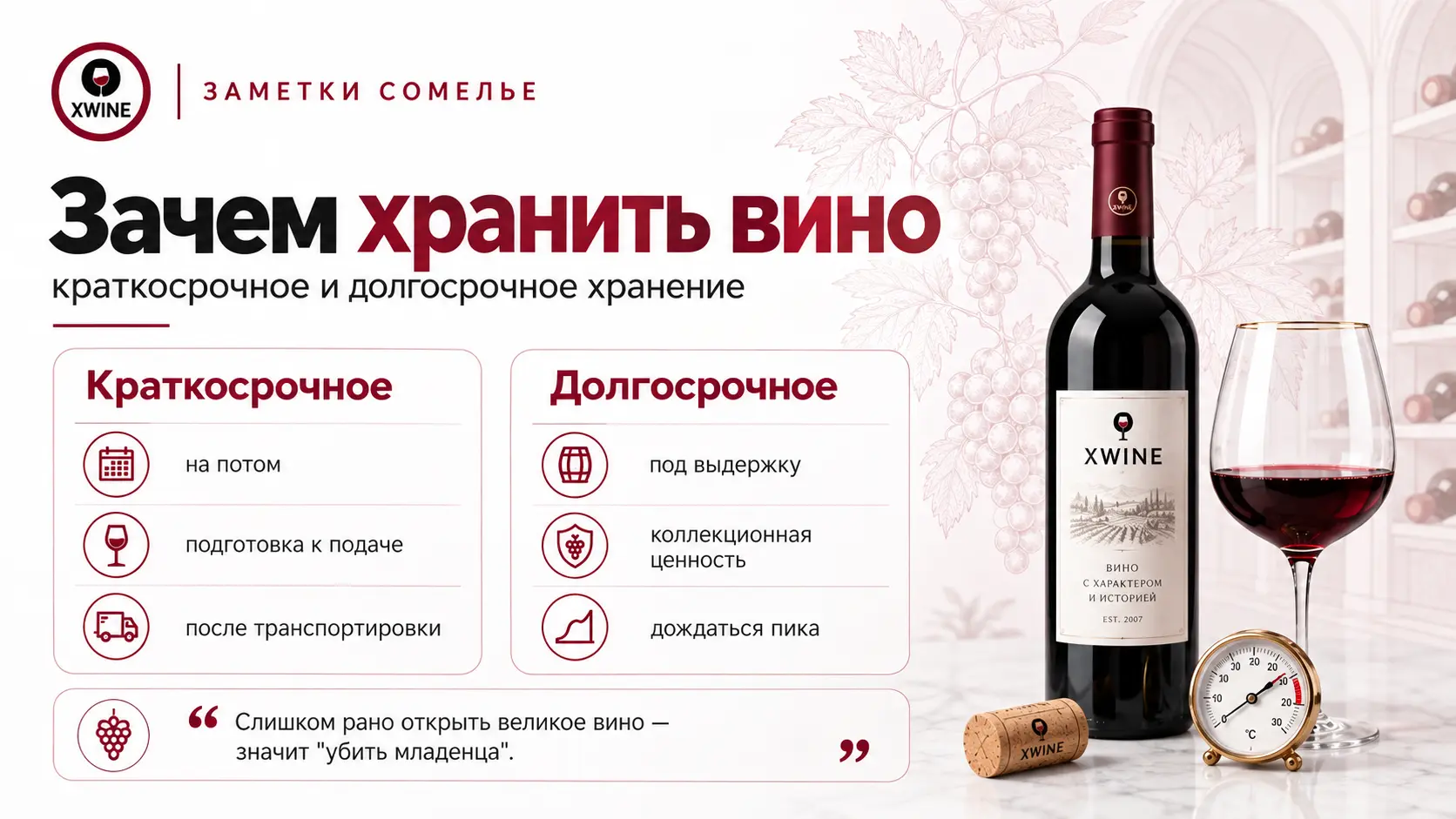 Зачем хранить вино - краткосрочное и долгосрочное хранение бутылок