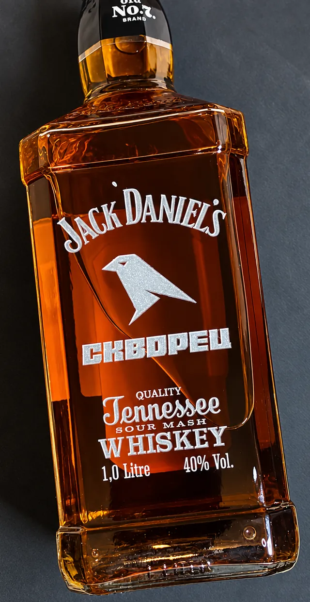 Виски Jack Daniel’s с серебряной гравировкой логотипа для компании «Скворец»