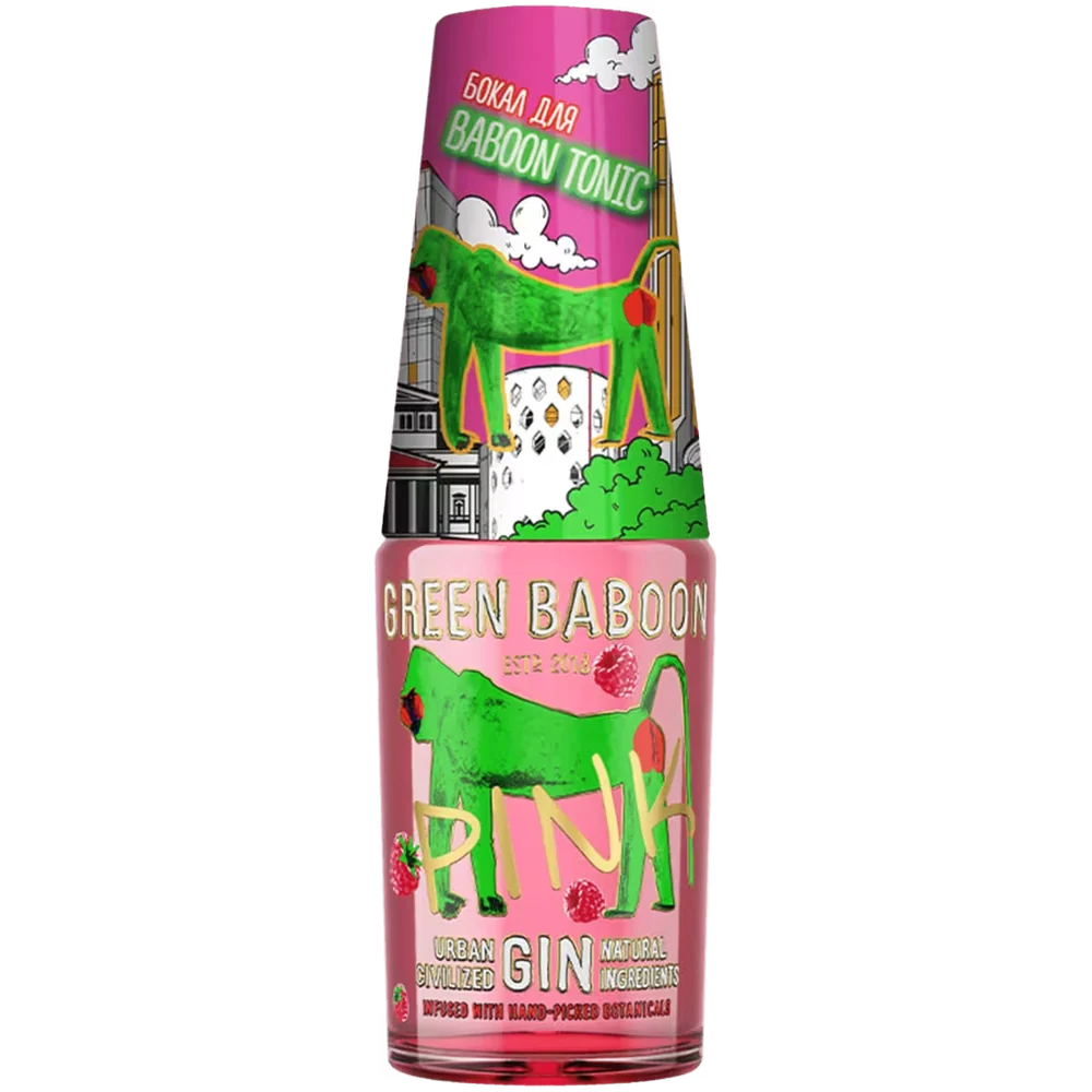 Джин Green Baboon Pink 0,7 л в подарочной упаковке + стакан — Россия