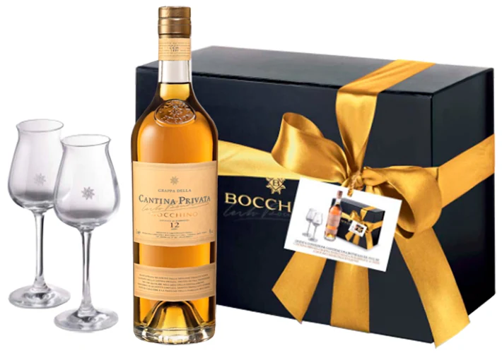 Граппа Cantina Privata Bocchino 12 anni 45% 0,7 л Gift Pack with 2 glasses — Италия