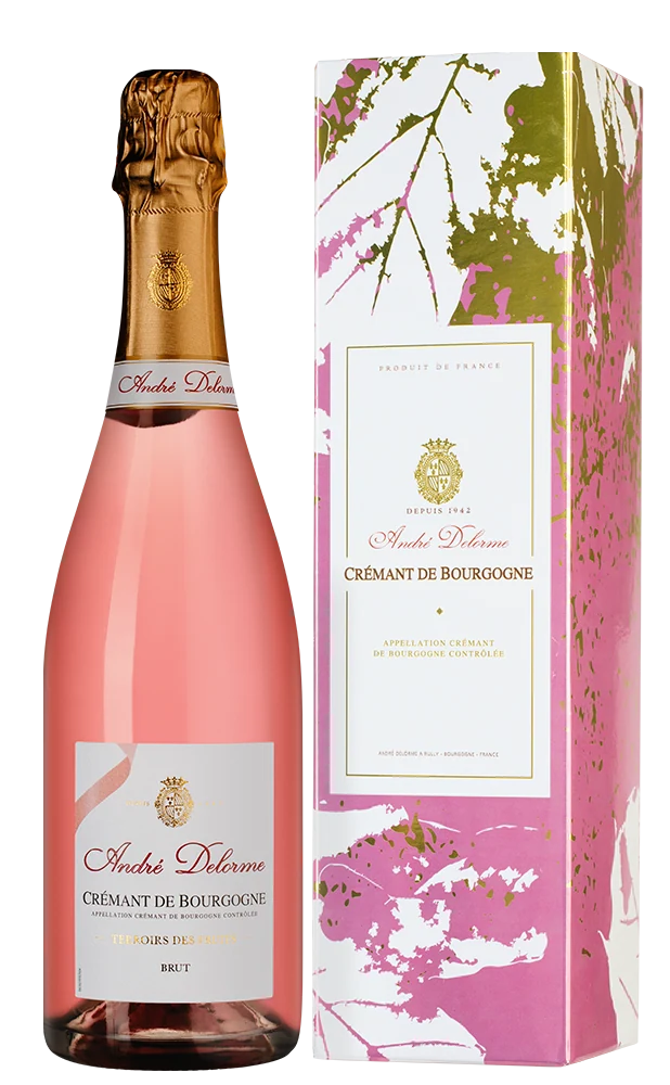 Игристое вино Cremant de Bourgogne Brut Rose в подарочной упаковке, Andre Delorme, 0,75 л — Франция