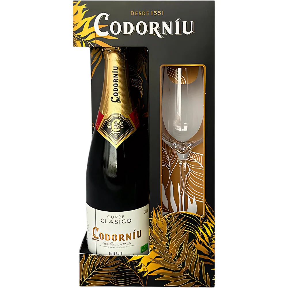 Набор Cava Codorniu Clasico Brut с бокалом (gift box), 0,75 л — Испания