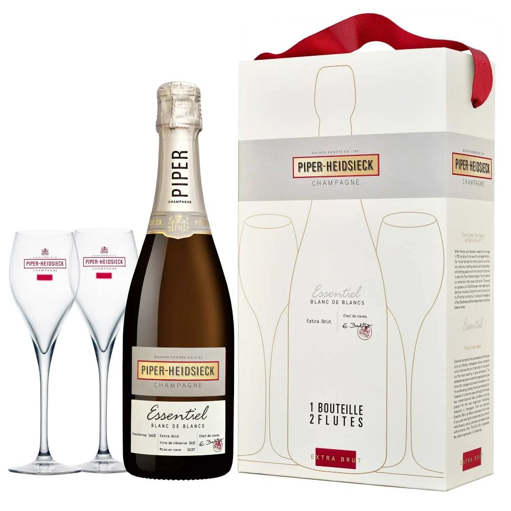 Шампанское Piper-Heidsieck Essentiel Blanc de Blancs Extra Brut (gift box set с сумкой и 2-мя бокалами), 0,75 л — Франция