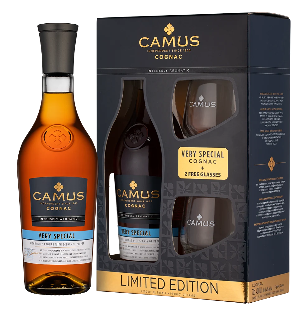 Коньяк Camus VS Intensely Aromatic в подарочной упаковке с 2-мя бокалами, 0,7 л — Франция