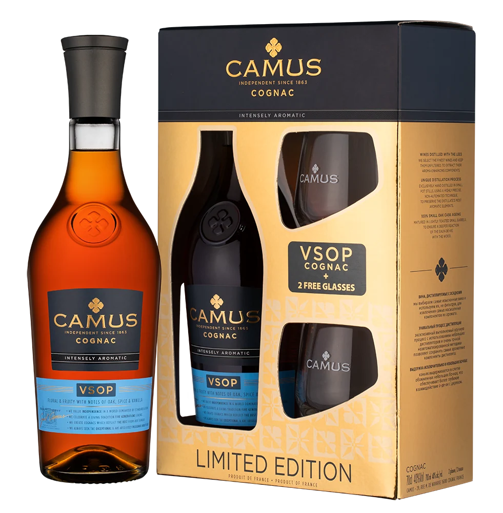 Коньяк Camus VSOP Intensely Aromatic в подарочной упаковке с 2-мя бокалами, 0,7 л — Франция