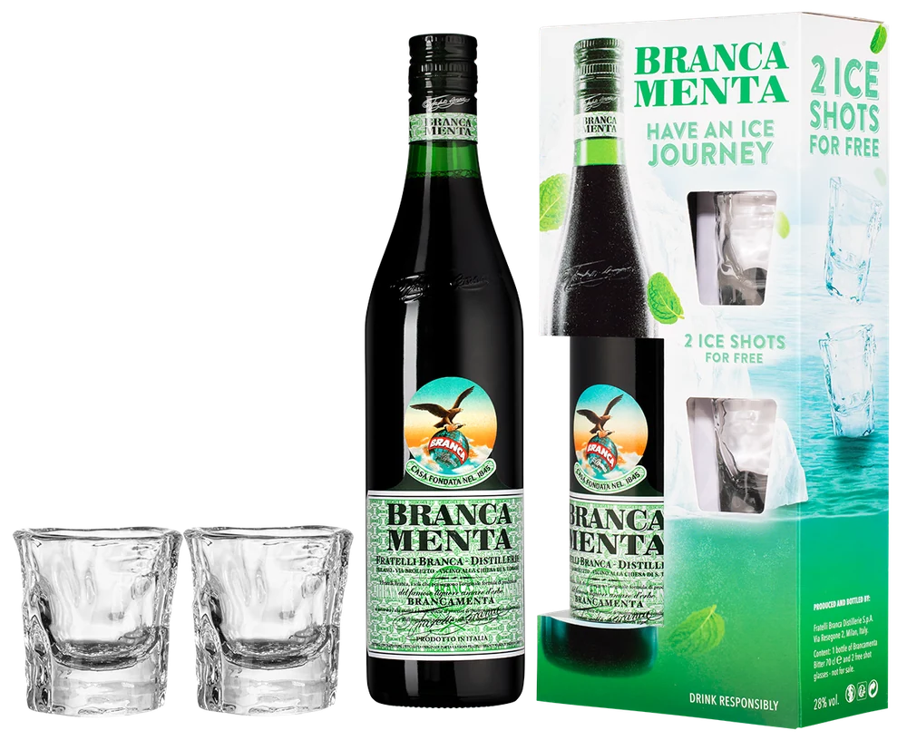 Ликер Branca Menta в подарочной упаковке с 2-мя шотами, 0,7 л — Италия
