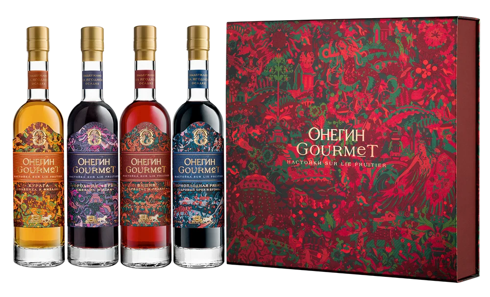 Настойка ягодная сладкая в подарочном наборе (4*200 мл) Онегин Gourmet "Сказка", 0,2 л — Россия