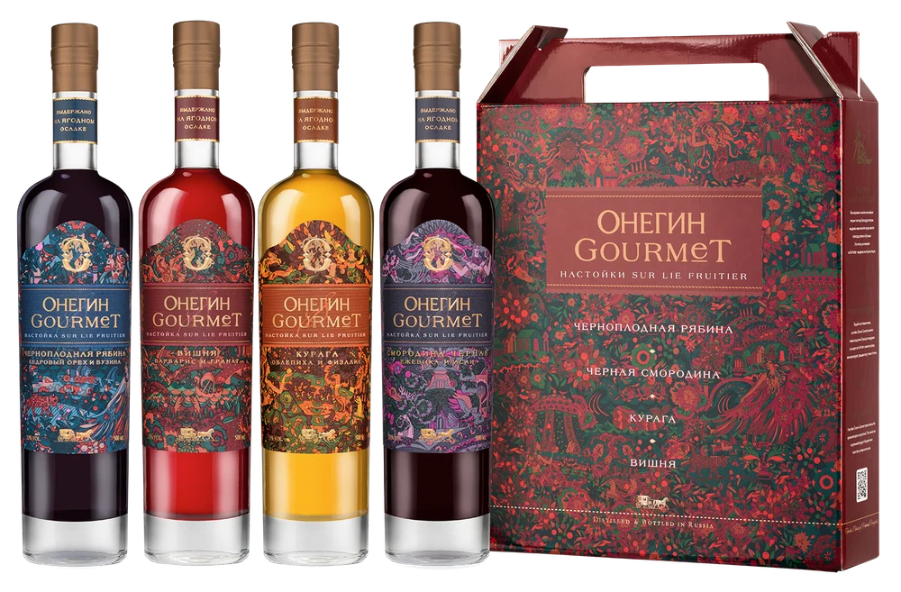 Настойка ягодная сладкая в подарочном наборе 4х500 мл (в гофрокоробе) Онегин Gourmet, 0,5 л — Россия