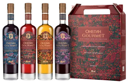 Настойка ягодная сладкая в подарочном наборе 4х500 мл (в гофрокоробе) Онегин Gourmet, 0,5 л — Россия