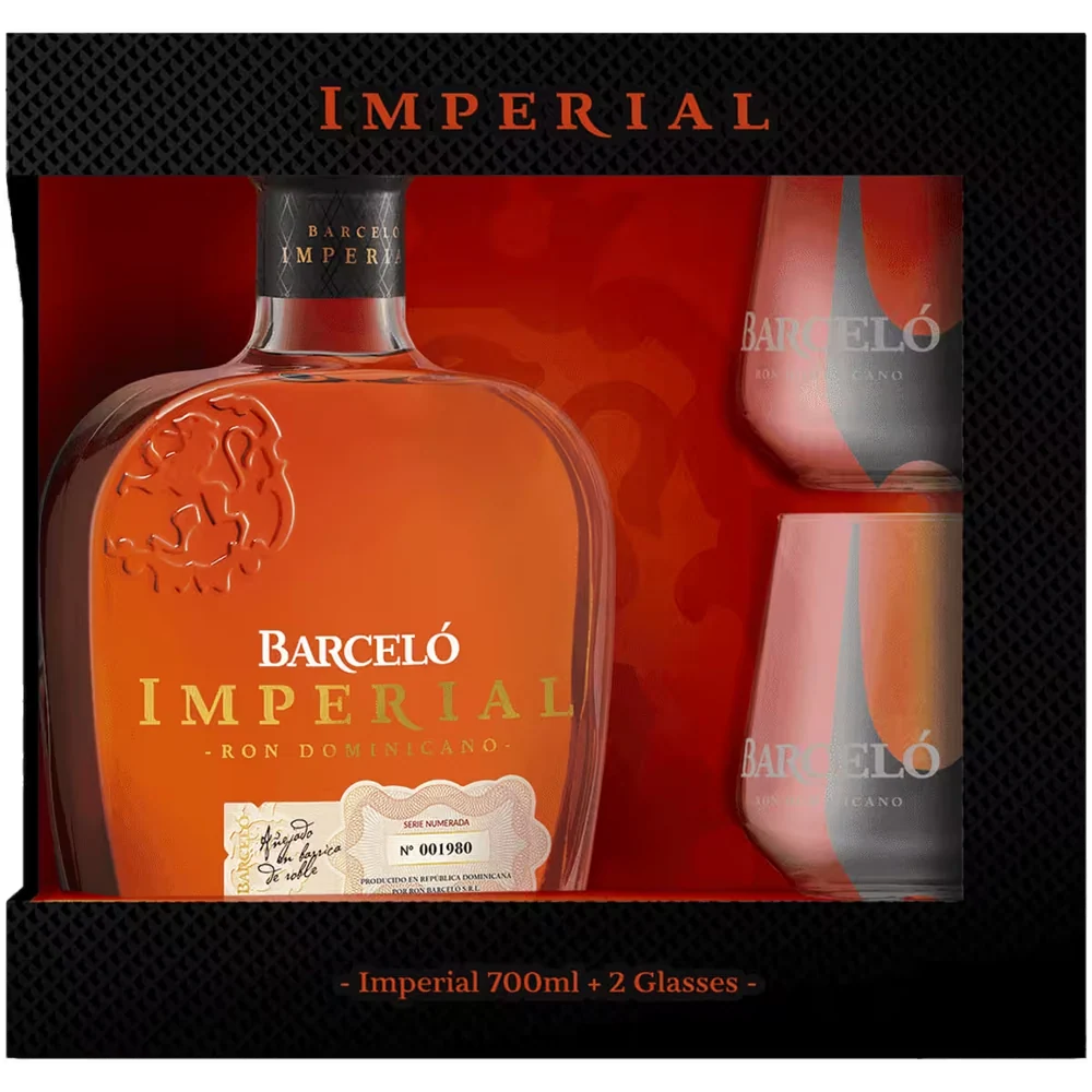 Ром Barcelo Imperial 0,7 л в подарочной упаковке + 2 стакана — Доминиканская Республика
