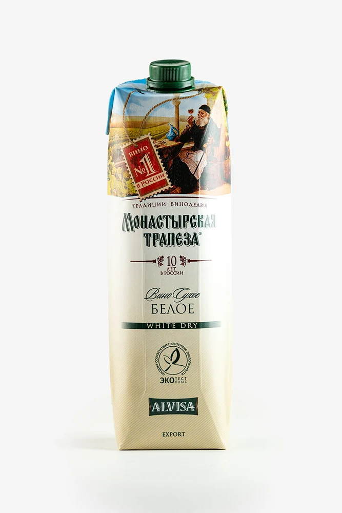 Вино Монастырская Трапеза, белое, сухое, 1 л — Россия