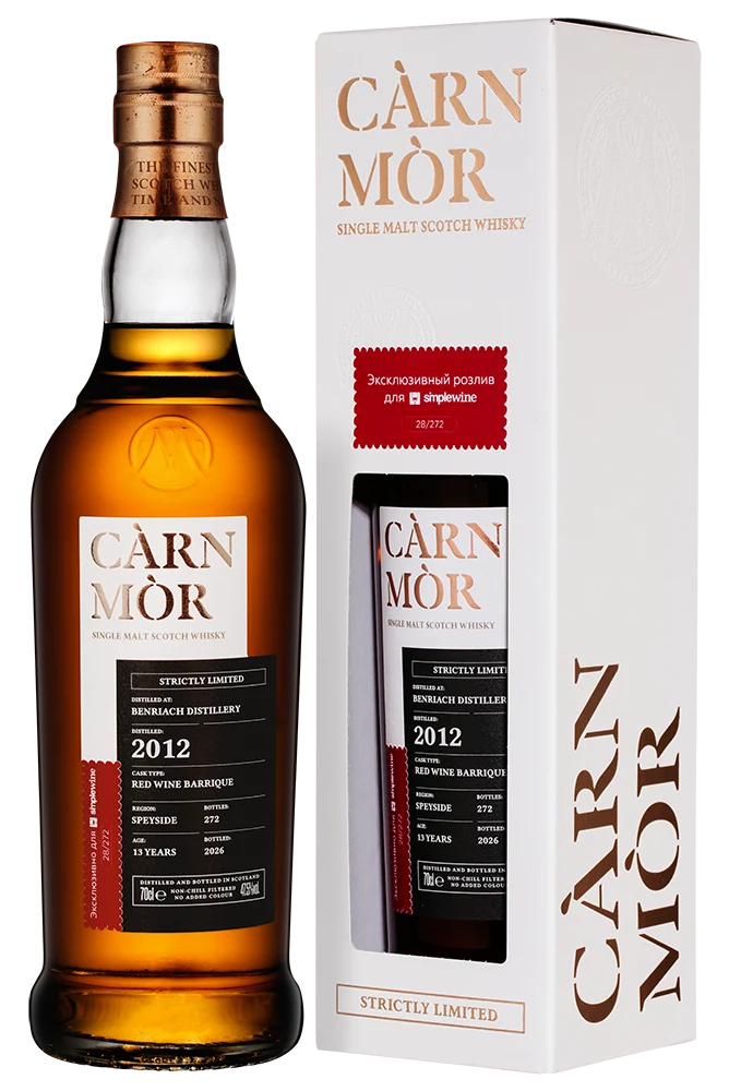 Виски Carn Mor Single Malt Benriach 2012 Red Wine Barrique 13 Years в подарочной упаковке, 0,7 л — Шотландия