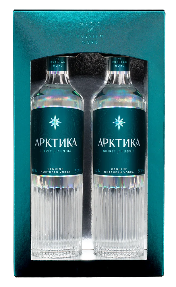 Водка Арктика 0,5 л + 0,5 л, подарочный набор — Россия