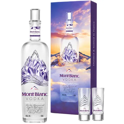 Водка Mont Blanc (gift box set с 2-мя стопками), 0,7 л — Франция