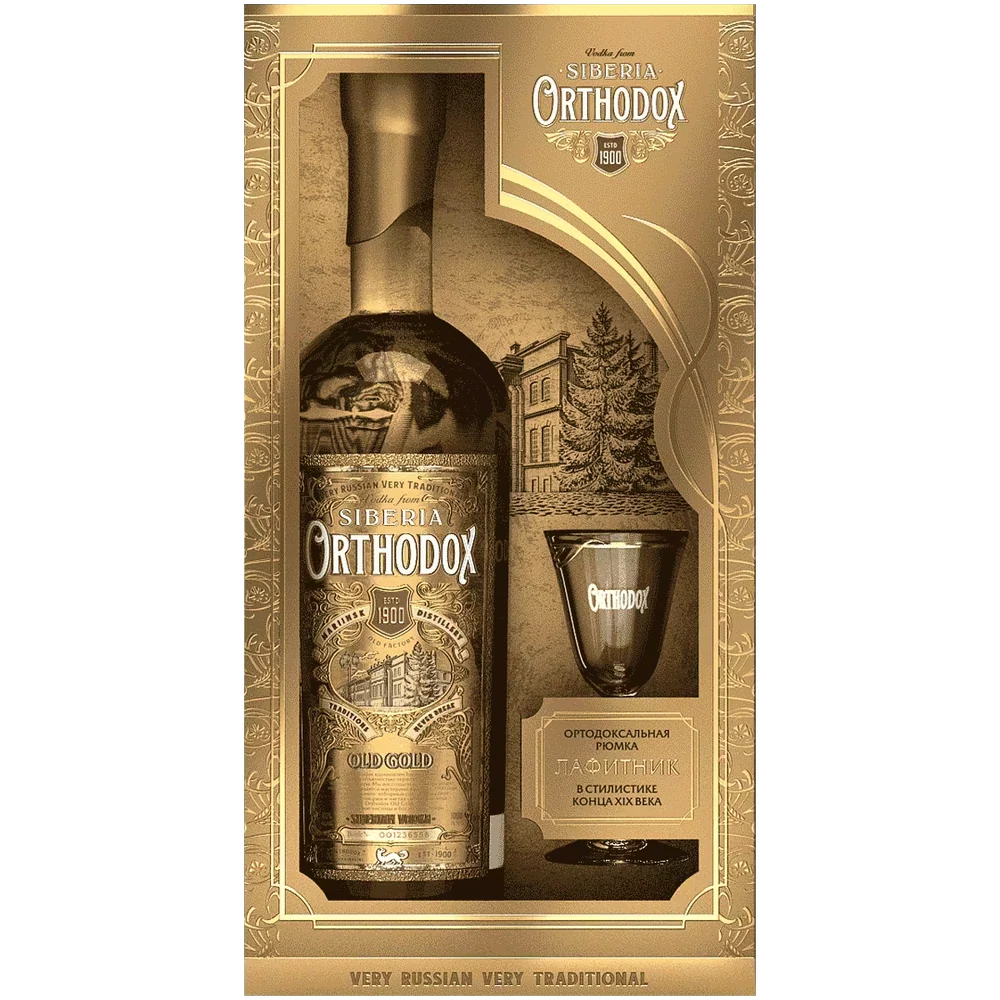 Водка Orthodox Old Gold 1 л в подарочной упаковке + лафитник — Россия