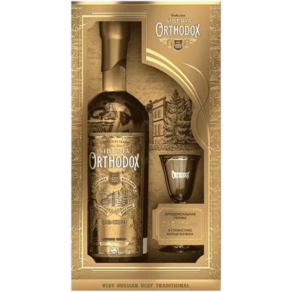 Водка Orthodox Old Gold 1 л в подарочной упаковке + лафитник — Россия