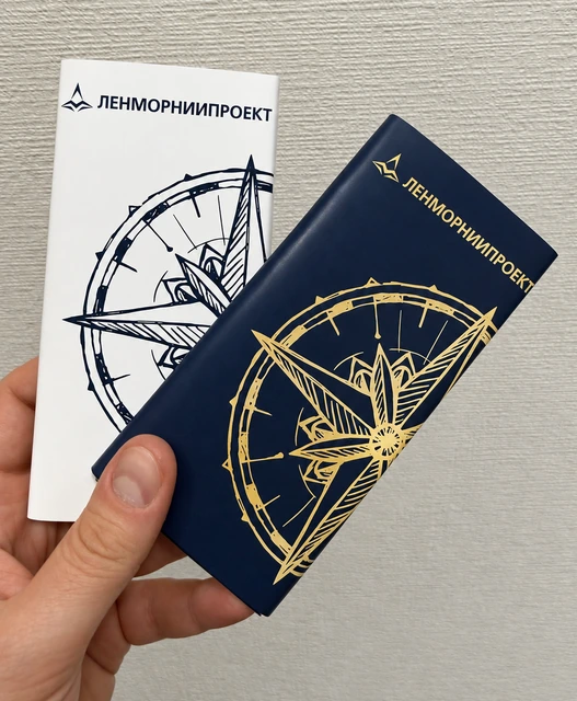 Две плитки шоколада в белой и синей упаковке с логотипом «Ленморниипроект»